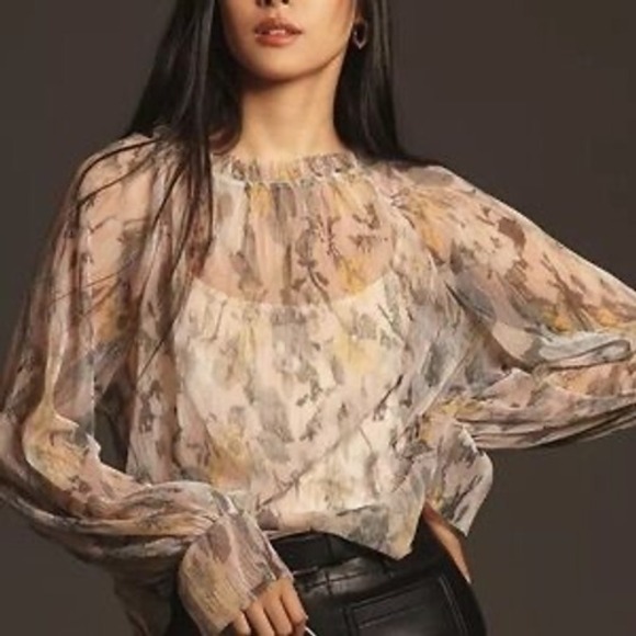 Anthropologie Tops - Anthropologie Womens Floral Print Pleated Long Sleeve Blouse Top Large
